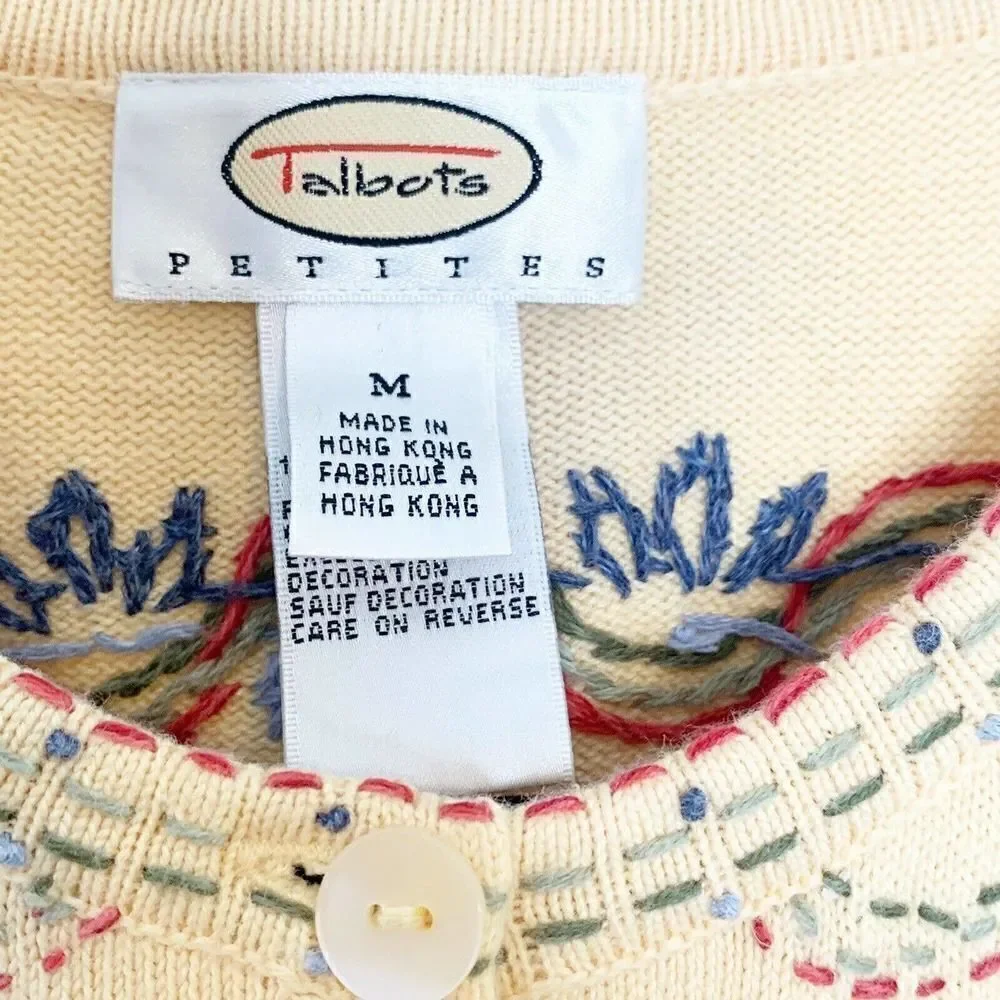 Talbots Yellow Cotton Embroidered Sweater Women’s Petite M Pre-Owned